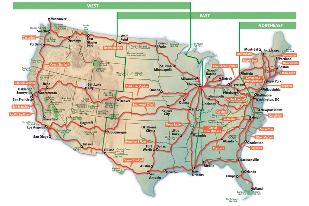 Amtraks linjenät i USA.