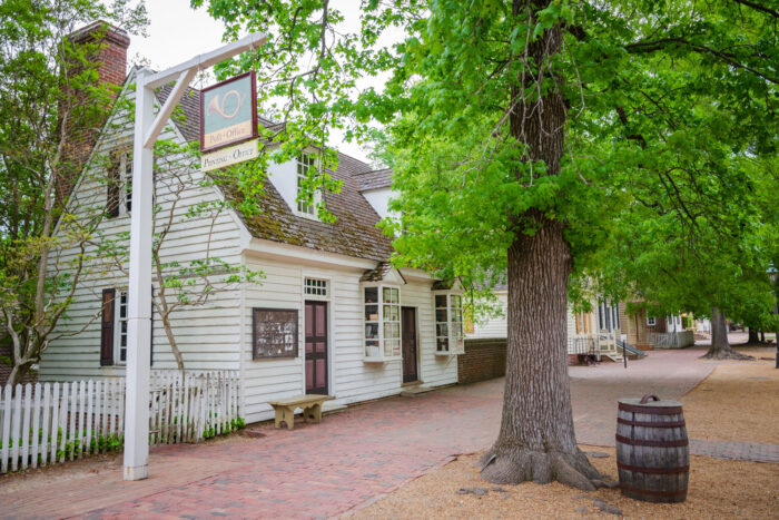Historiska triangeln i Colonial Williamsburg, Virginia.