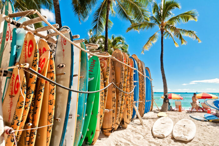 Surfingbrädor, Waikiki Beach, Honolulu.