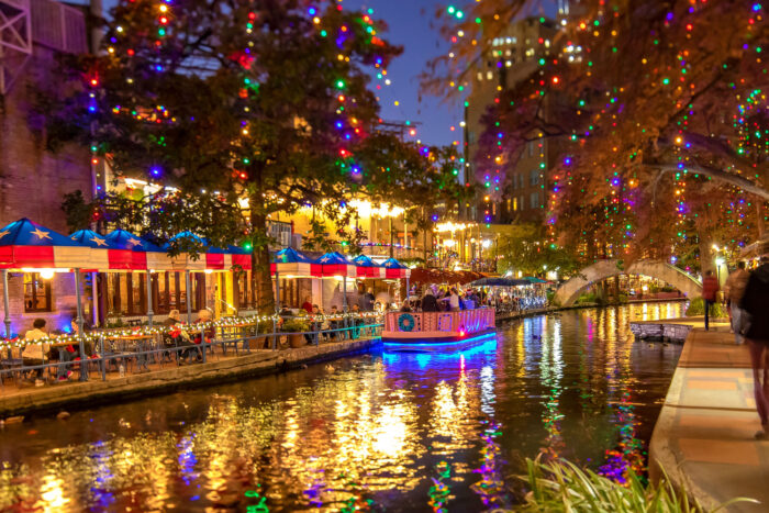 San Antonio Riverwalk i december, Texas.